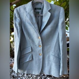 Lauren by Ralph Lauren Women's Light Blue Blazer Jacket Silk/Linen Blend